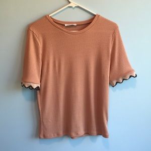 ZARA Light Pink Top with Scallop Sleeve. Size XL